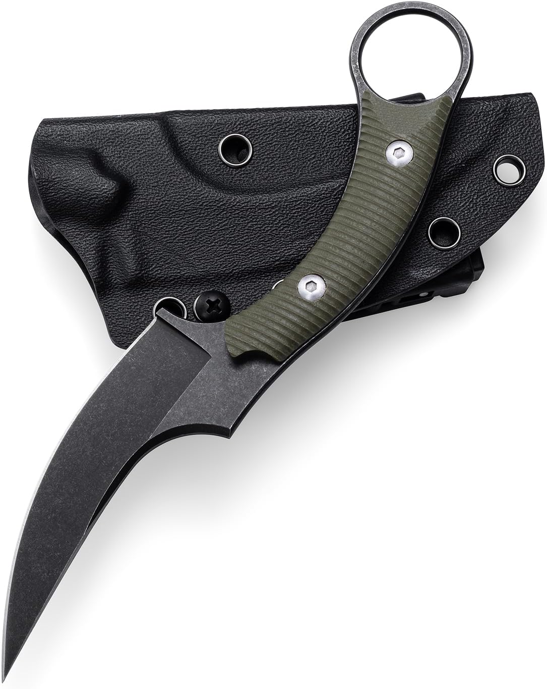 KK528 Fixed Blade Knife, D2 Blade with G10 Handle, Kydex Sheath, Everyday Claw Knife for Men Women, Utility Knives for EDC Survival Hiking Camping Outdoor (Green)