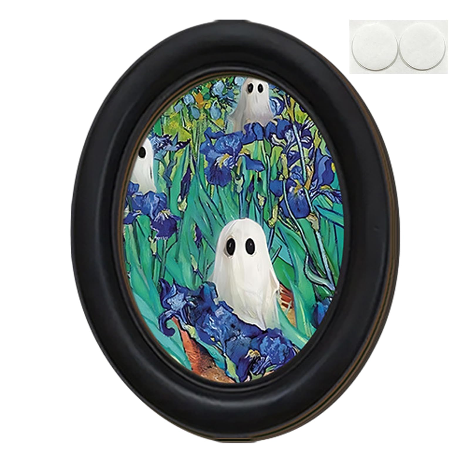 Pasisuu Funny Ghost Halloween Wall Art, Vintage Spooky Framed Ghost Painting, Cute Oval Decor for Home Bedroom Washroom Wall Decoration [object Object]