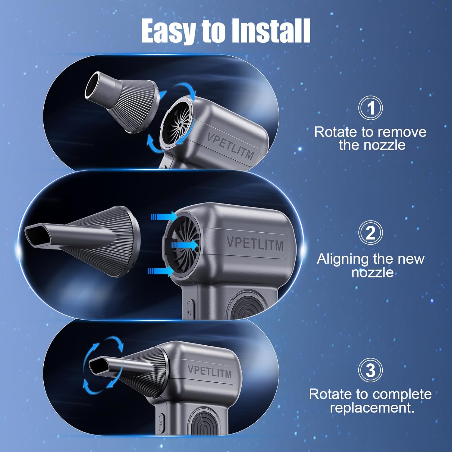 Cordless Air Duster, 250,000 RPM Powerful & Rechargeable, 3-Speed Mini Blower with Long Battery Life for Computer/Keyboard/Car Cleaning, Portable for Outdoor Use - Image 4