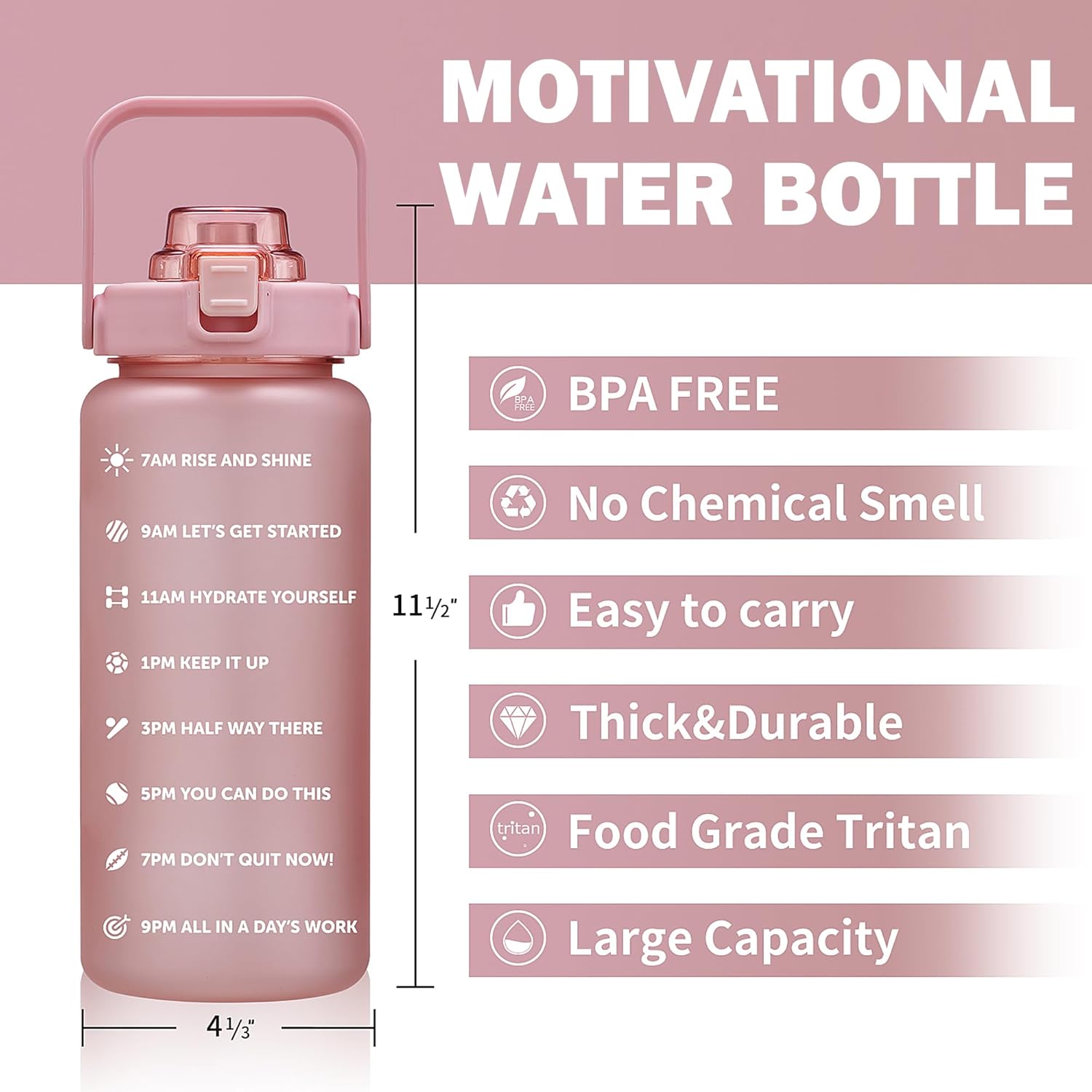 64oz,100oz,128oz Large Motivational Water Bottle with Time Marker, Leakproof & BPA Free Half Gallon Big Water Bottle with Straw Handle Tritan Frosted Water Jug for Gym,Fitness,Outdoor Sports - Image 2