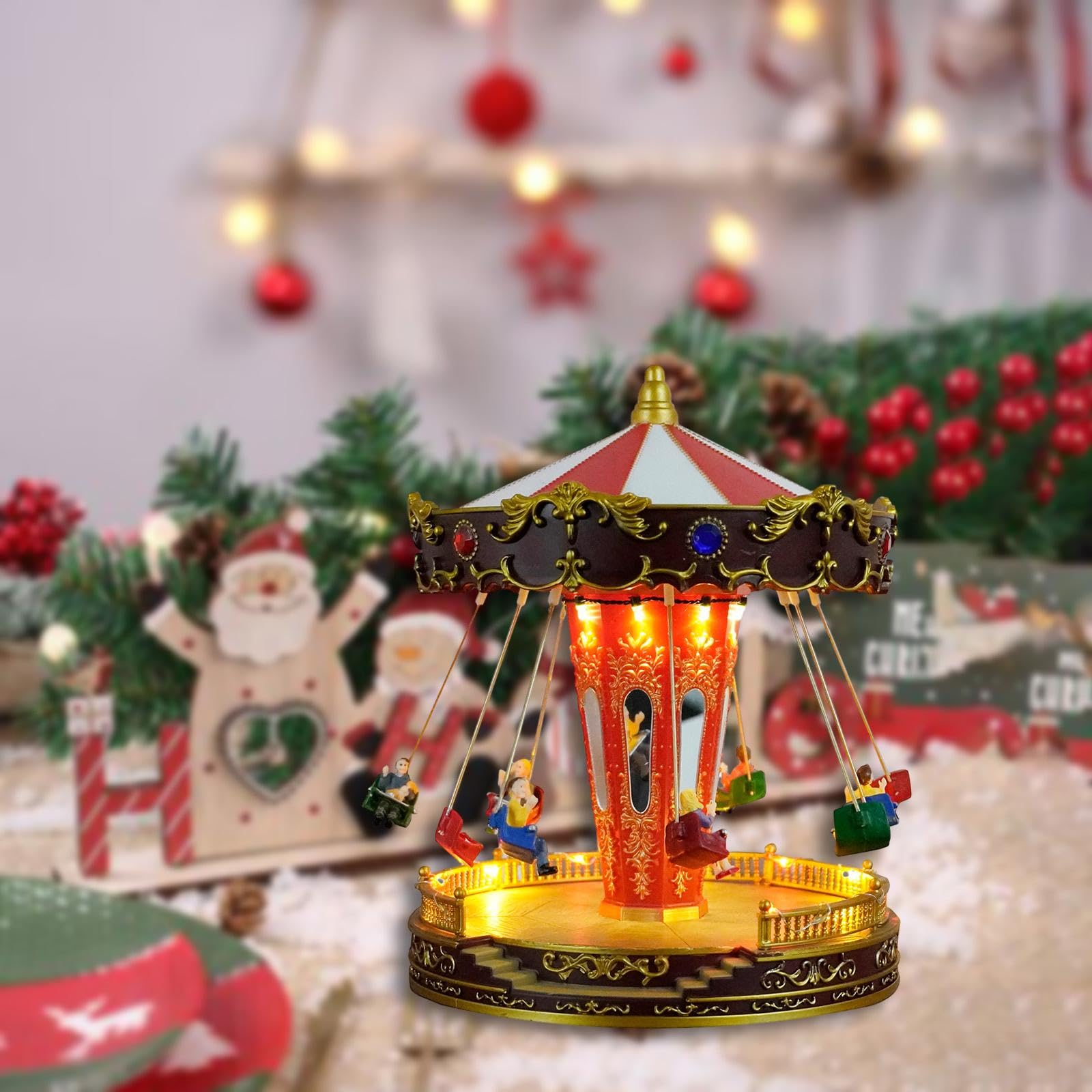 Carrusel Navideño LED con Caja de Música Y Luces, Musical