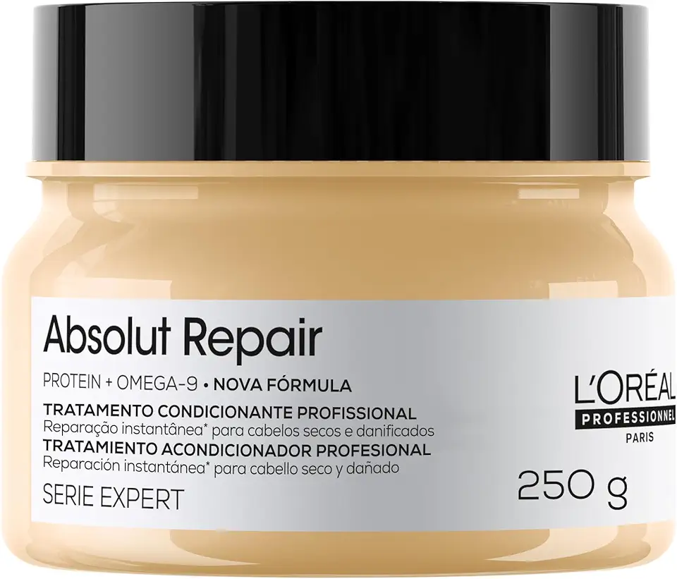 L'Oréal Professionnel Serie Expert Absolut Repair, Máscara de Reparação Intensiva para Cabelos Danificados e Finos com Quinoa Dourada, Reconstrução Instantânea e Brilho Intenso, 250g