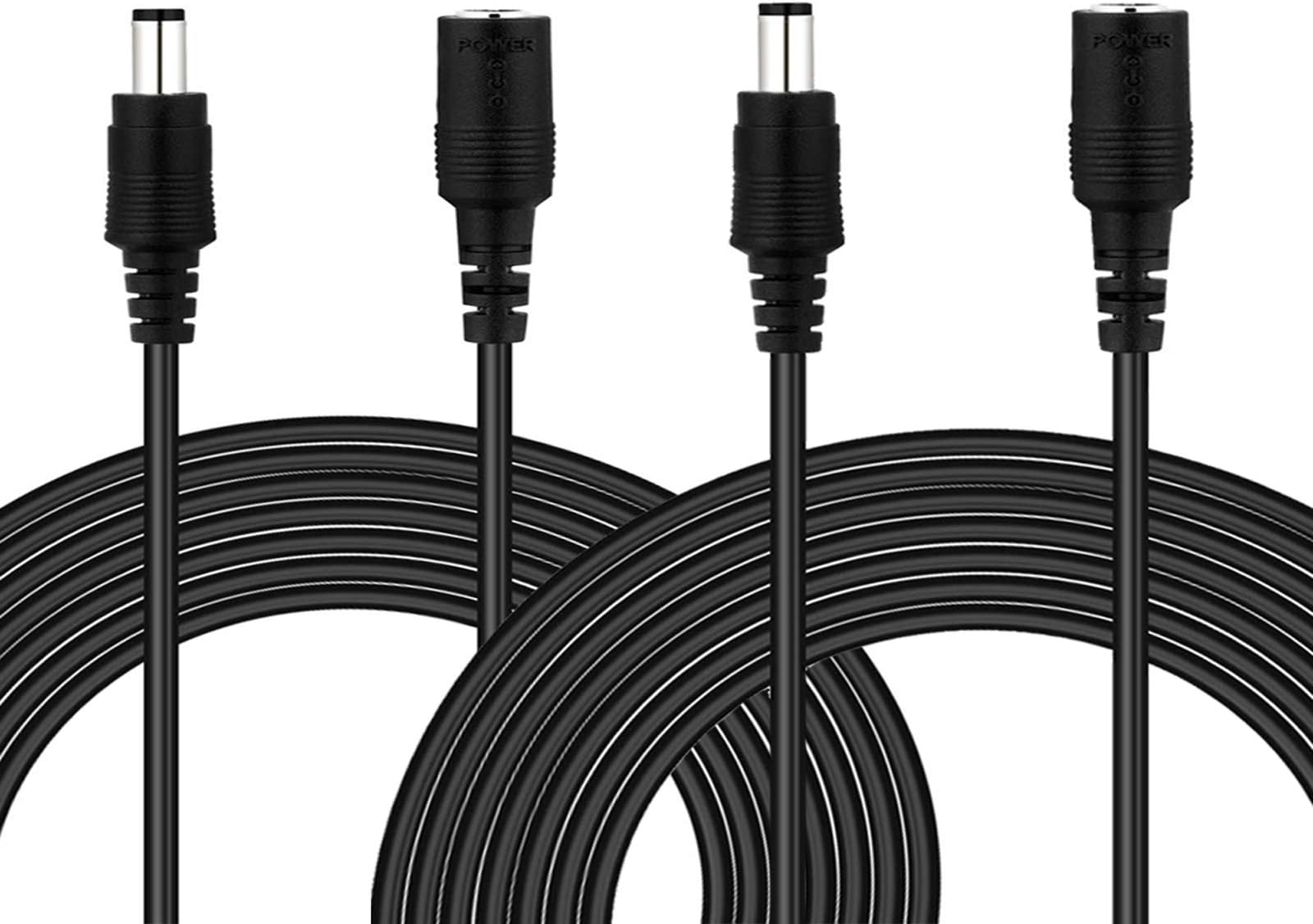 Brada 25ft 2 Pack 12 Volt Power Extension Cord,5.5mmx2.1mm DC Power Adapter Extension Cable,Extension Power Cable for CCTV Security Camera,Indoor Wireless IP Camera,Standalone DVR,Black