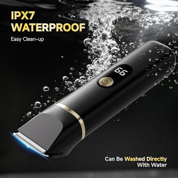 Beard Trimmer for Men, IPX7 Waterproof Body Hair Trimmer Electric Razor Shaver Body Grooming Kit Wet/Dry Use for Groin, Nose, Ear Hairs, Beard, Legs, Chest (Black)