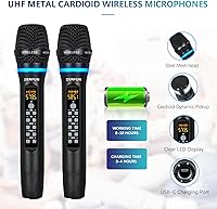 Vista 4 de Micrófonos inalámbricos duales recargables, sistema de micrófono inalámbrico de metal UHF micrófono inalámbrico profesional con control de eco