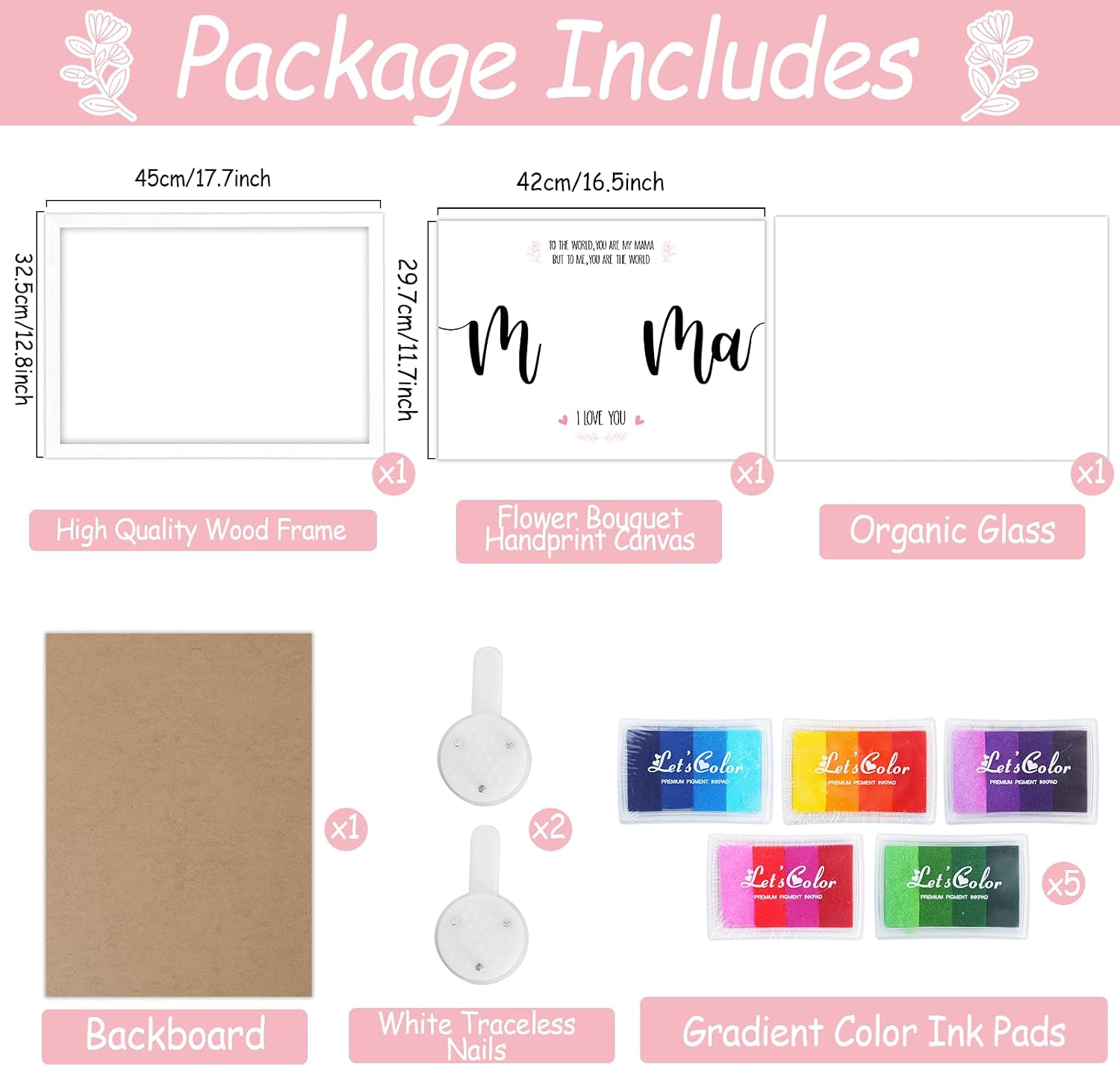 QOUBAI Mother's Day Handprint Art DIY Gift Kit Mother's Day Craft from Daughter or Son Children Adults Handprint Keepsake for Mom Grandma Birthday Gifts Holiday Activities (12X16in,White Wood Frame)