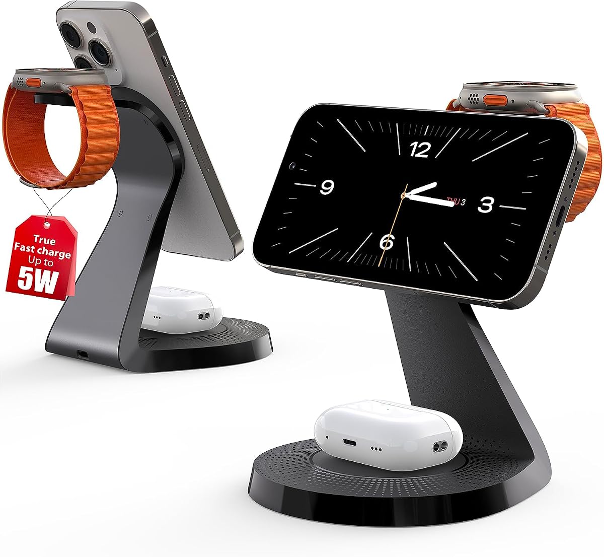 Estación de carga 3 en 1 para dispositivos Apple, soporte de cargador Mag-Safe de carga rápida, cargador inalámbrico para iPhone 16/15/14/13/12 Series, AirPods e iWatch (cargador USB-C incluido)