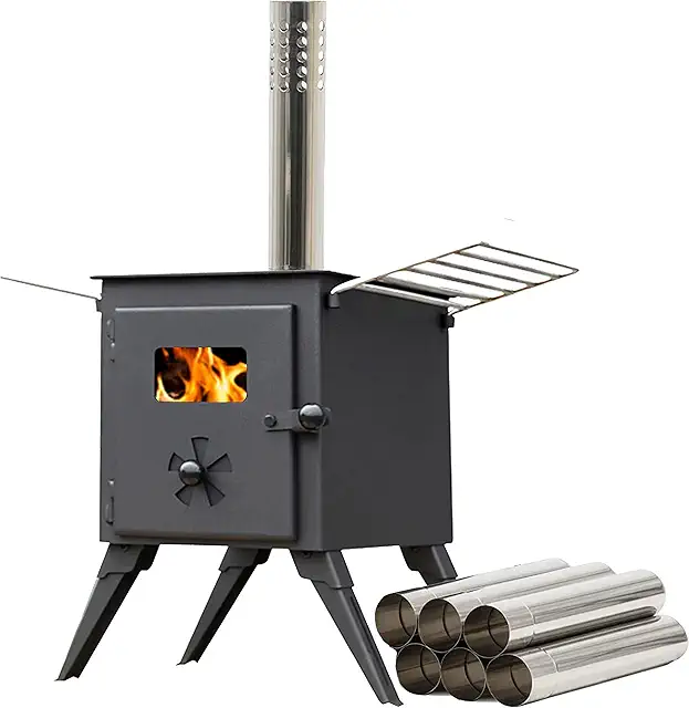 Portable Wood Burning Tent Stove - Lightweight Camping Heater & Cooker