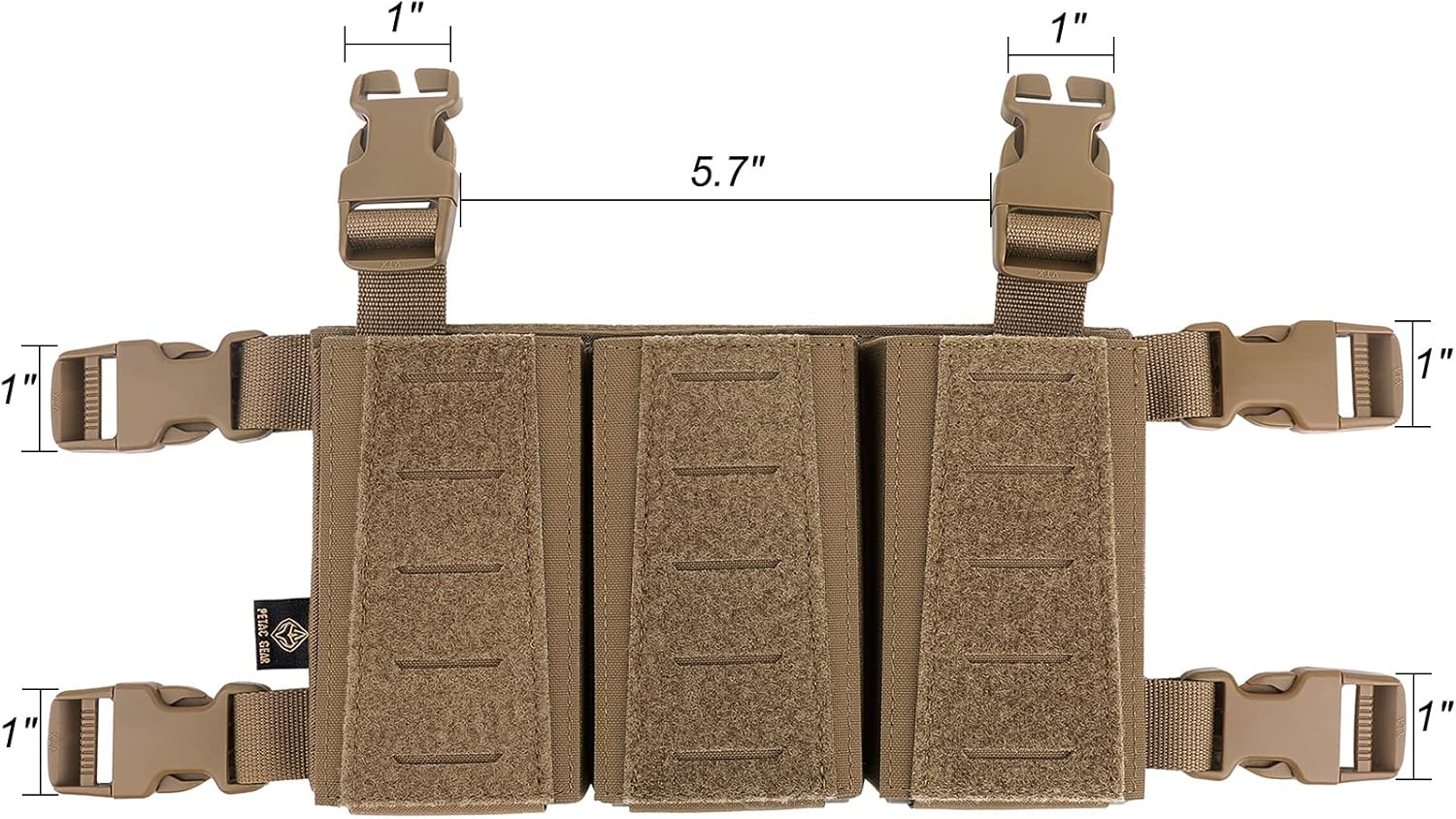 Tactical Triple Mag Pouch,Placard Magazine Panel with Insert Set Clip Holder with Hook Backing and Female QASM Buckles.