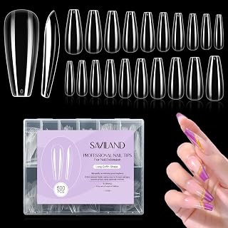 SAVILAND Gel Nail Tips – Full Cover Nail Tips 500Pcs Coffin Nail Tips for Acrylic Nails Professional | Dipping Powder | Poly Nail Gel | Gel Nail Polish No Need to File Nail Art DIY Salon