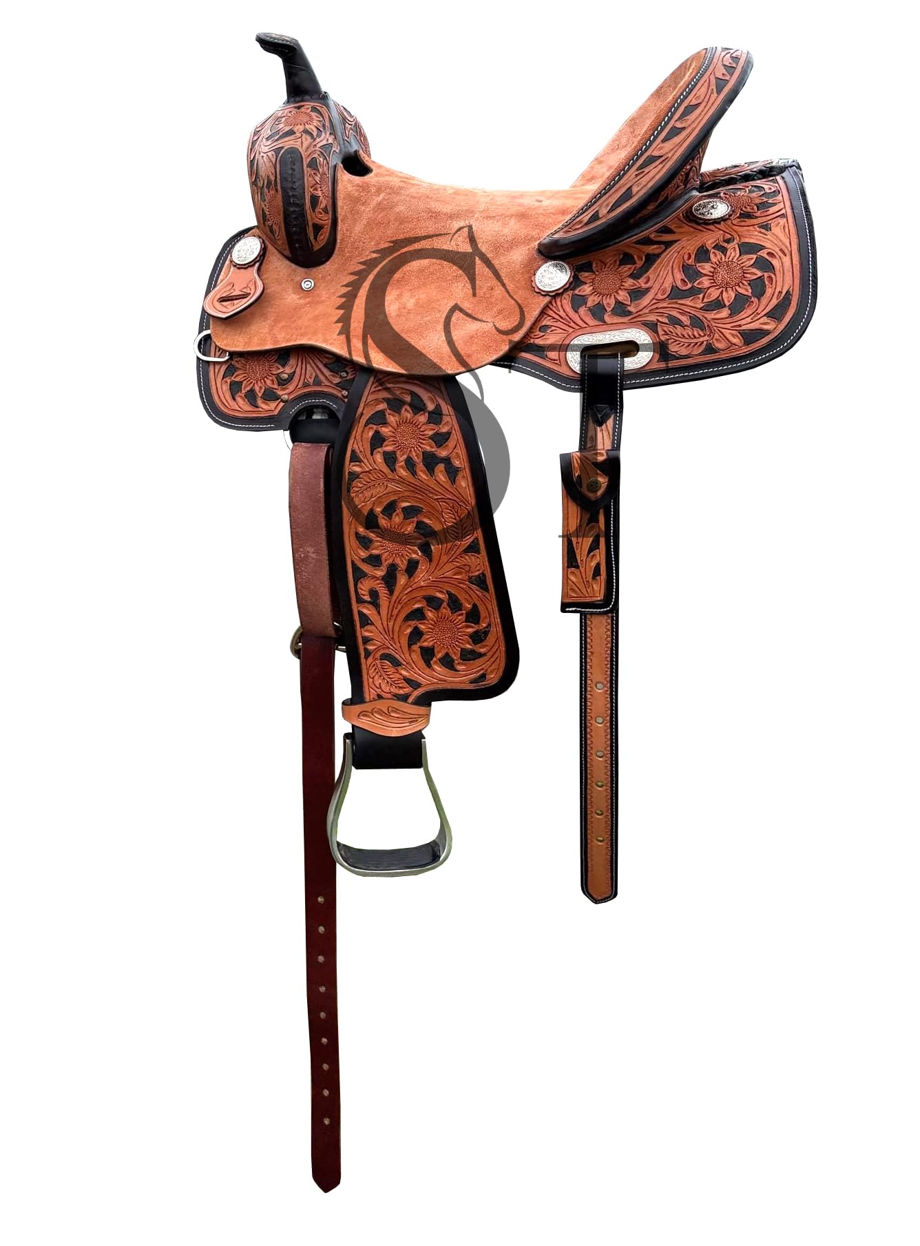 Western Horse Saddle - Juego de tachuelas de cuero, estribos ajustables hechos a mano y aparejo duradero, para montar en senderos, ranchos y placer (10 a 18 pulgadas) ST-258