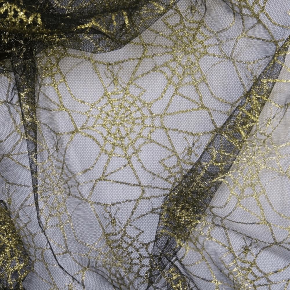 Spiderweb Net Lace Fabric Spider Halloween Cobweb Gothic Material 147cm Wide (Price Per Metre) (Gold)