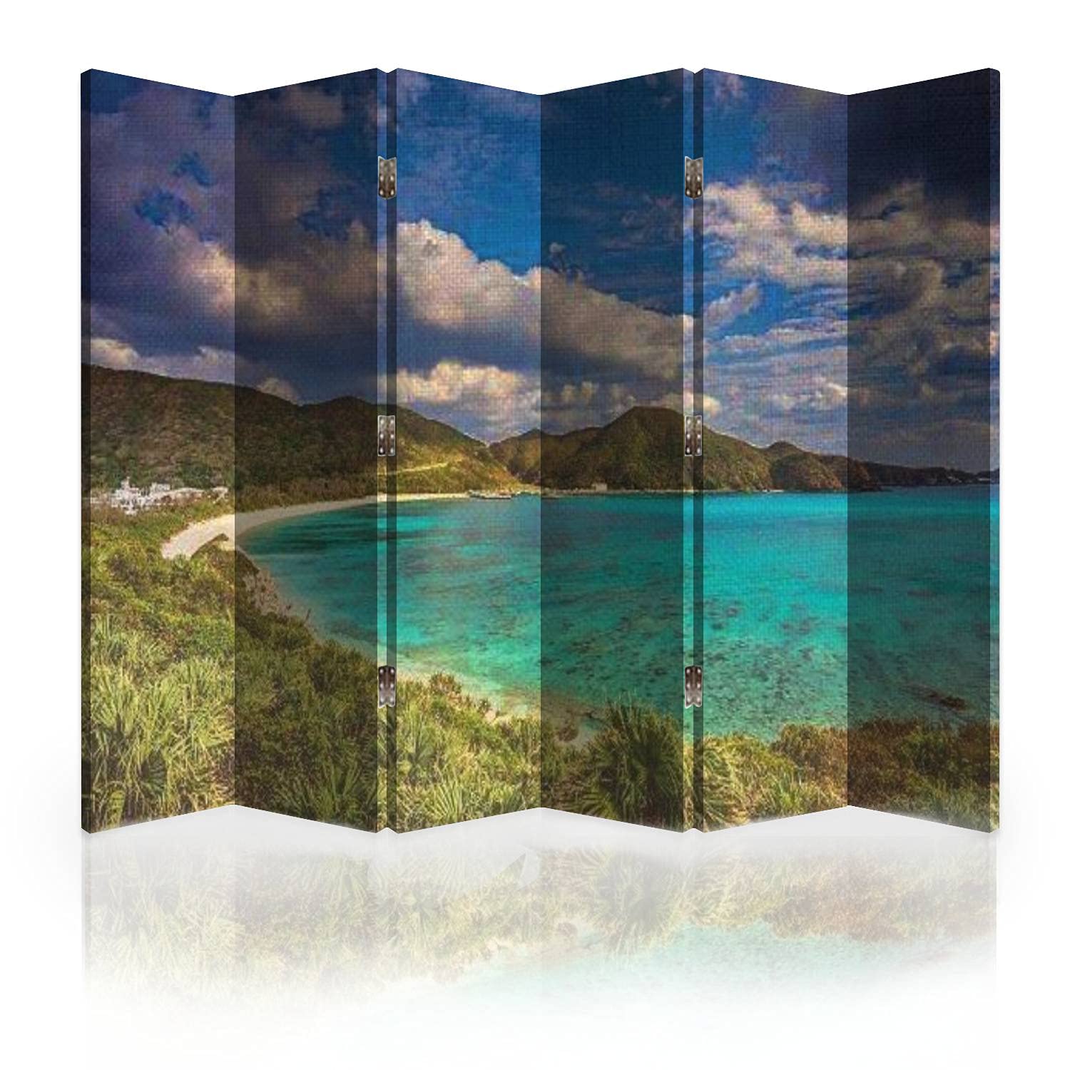 Canvas Room Divider Screen Aharen Beach in Okinawa Japan Room Separator Folding Screen Privacy Partition Wall Dividers for Rooms 6 Panels