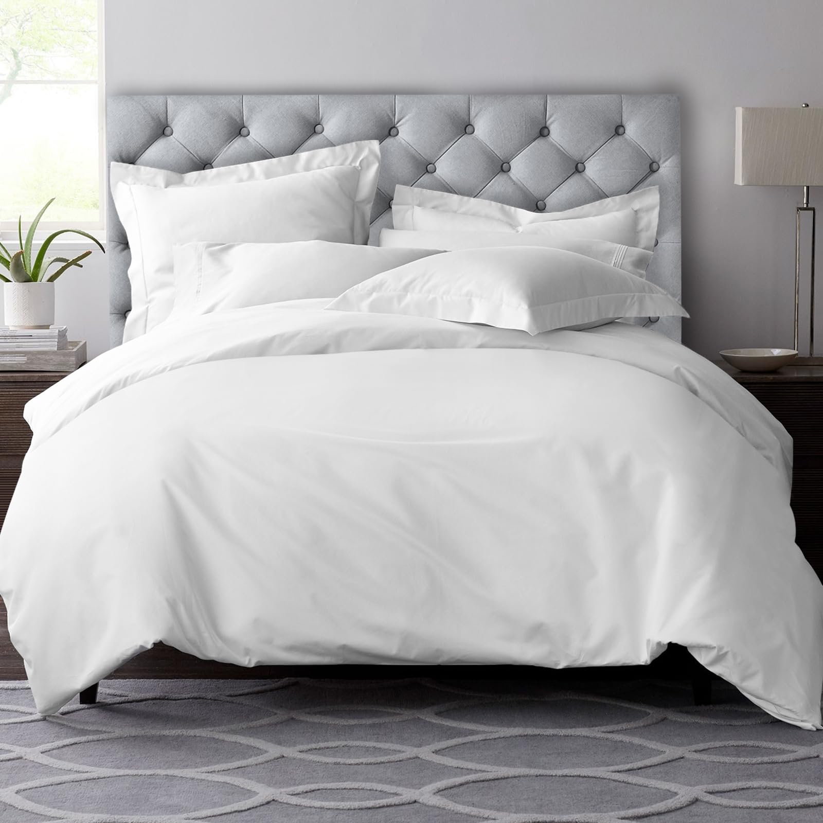 PizunaDeluxe 100% Cotton Duvet Cover King Size 260x220 cm New White, 600 Thread Count Crispy Soft Long Staple Cotton Sateen Weave Quilt Cover with 2 Pillowcases (New White Bedding Set)