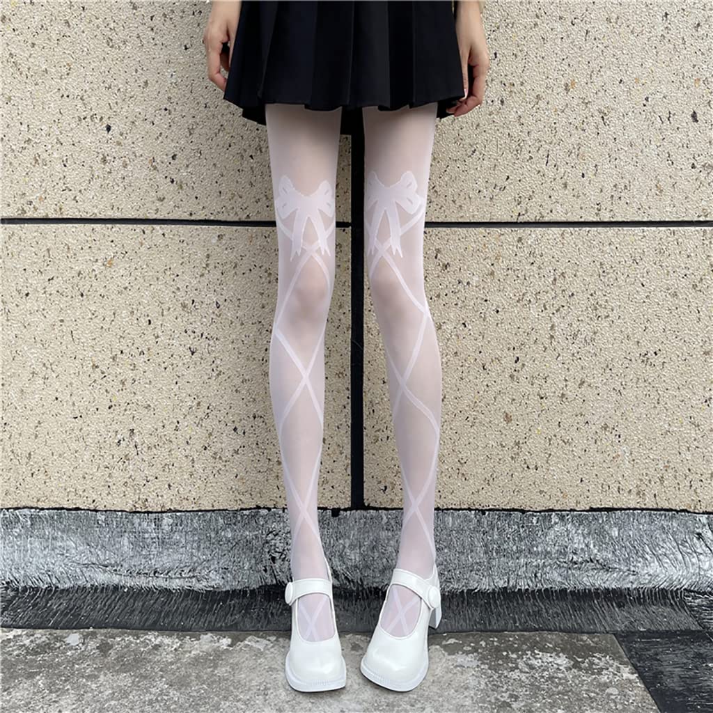 Paia di Calze da Donna Collant, Calze Leggings Sexy con Cinturini Incrociati, Calze Alte Sottili UltraSottili Taglia Unica (Bianco 2)