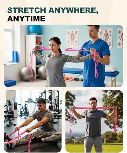 Vista 6 de Correa Trideer para estiramiento y yoga, correa de terapia física para entrenamiento en casa, ejercicio, pilates y gimnasia, 10 bucles, bandas