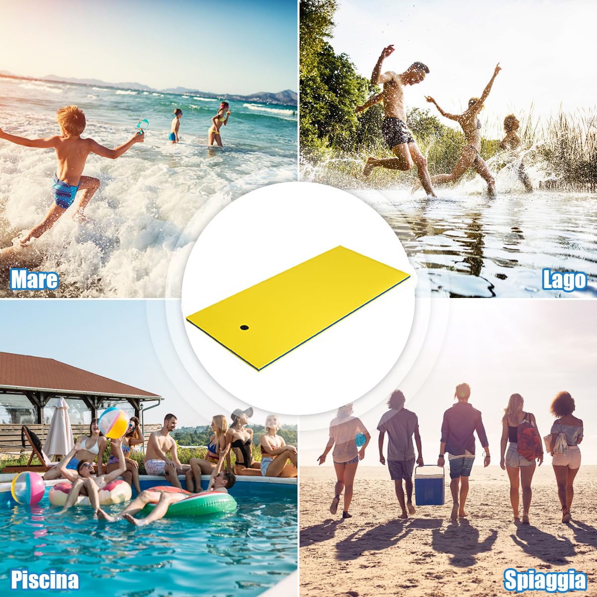 COSTWAY Tappeto Galleggiante per Mare e Piscina Arrotolabile, Materassino Galleggiante in Schiuma con Poggiatesta e Corda, Galleggiante Piscina Resistente