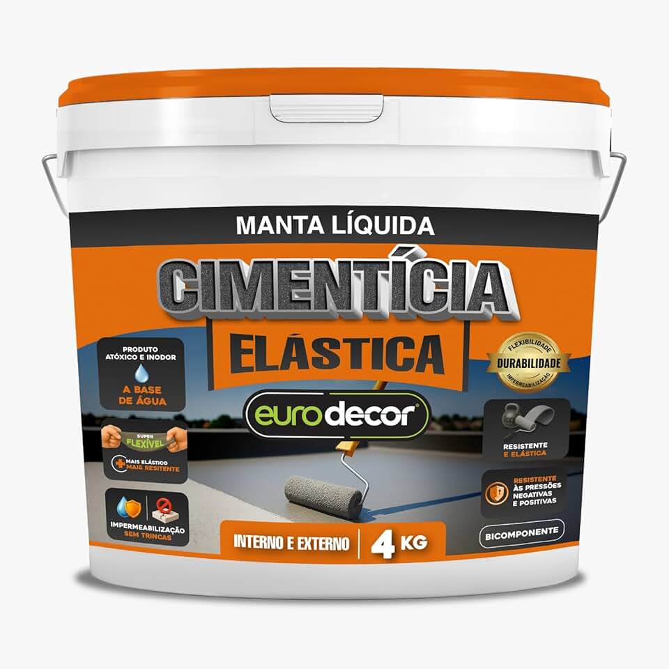 Cimento Elástico Eurodecor 4kg - Impermeabilizante Emborrachado para Lajes, Piscinas e Caixas D'água - Manta Líquida de Secagem Rápida, Anti-Infiltração e Alto Rendimento - Aceita Piso e Revestimento