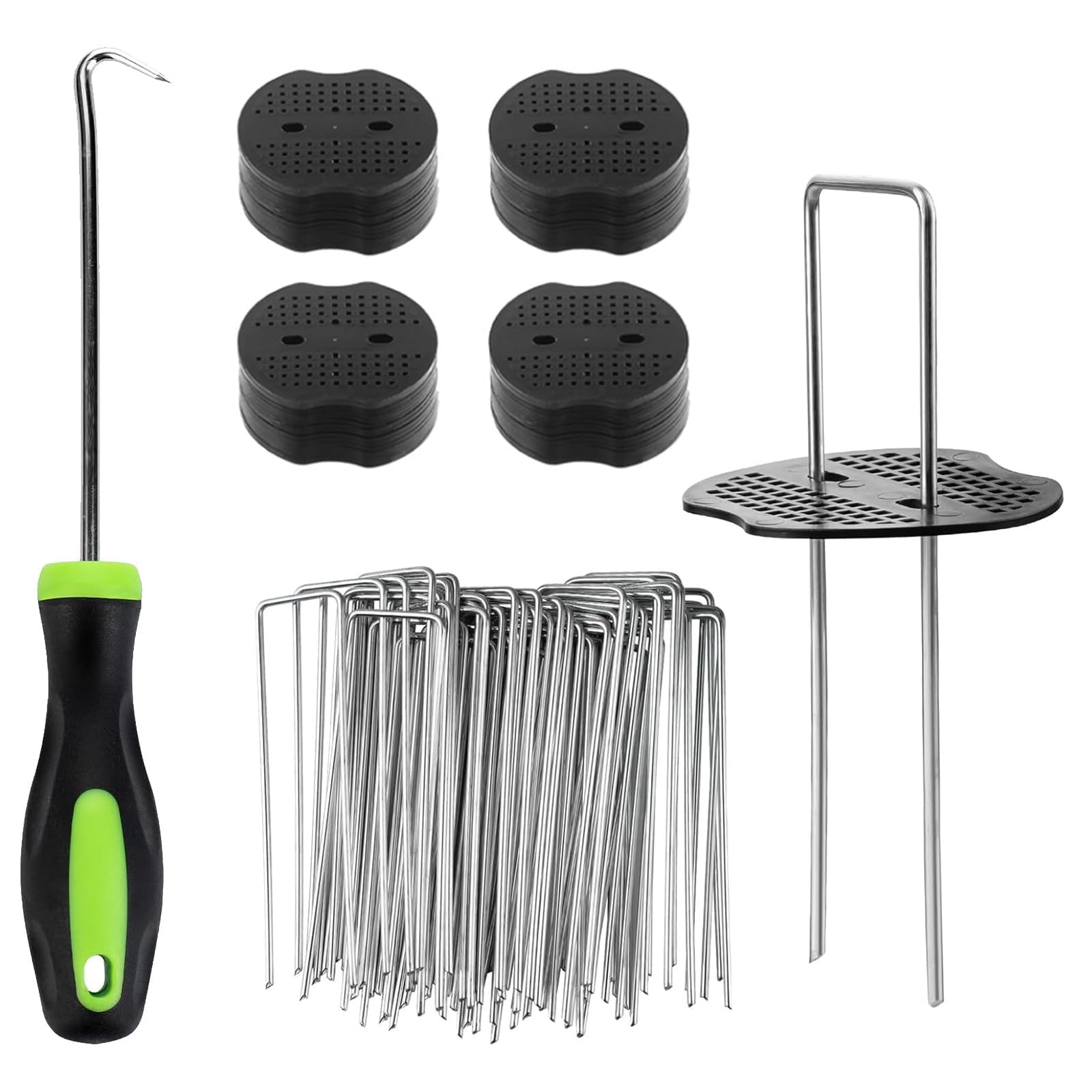 LCGOD 50 Pack Anti-Rust Galvanised Steel Weed Membrane Pegs with Hook Attachments, 6"/150mm Garden Landscape Staples for Ground Cover, Artificial Grass, Fencing Net & Weed Barrier