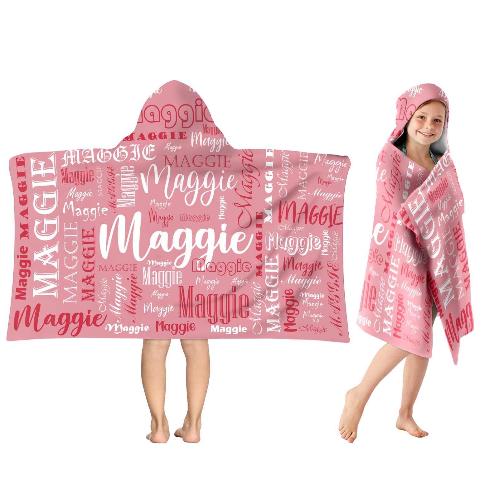 Hoomall Personalized Beach Towels for Kids 30"*50" Custom Name Kids Towel Unique Bath Towel with Hood Microfiber Quick-Dry Towel Personalized Gift for