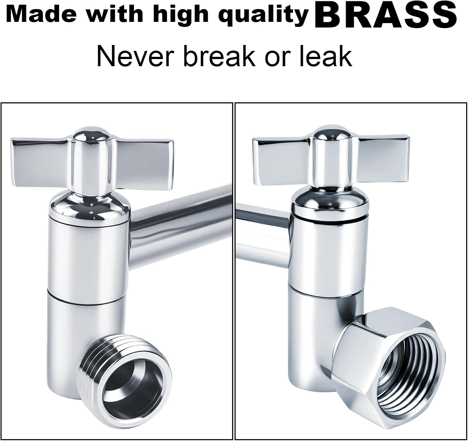 Heavy Duty Adjustable Shower Arm, 11" 100%Brass Extension with Gear Lock Teeth & Swivel Nut,Strong Load Support, No Sagging, Keeps ShowerHead Straight, Leak-Free, G1/2 NPT(Chrome)