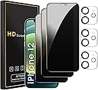Romkasi 3 Pack Privacy Screen Protector for iPhone 12 6.1 Inch with 3 Pack Camera Lens Protector, Anti Spy Tempered Glass Film, Anti-Scratch, Touch Sensitive, Case Friendly