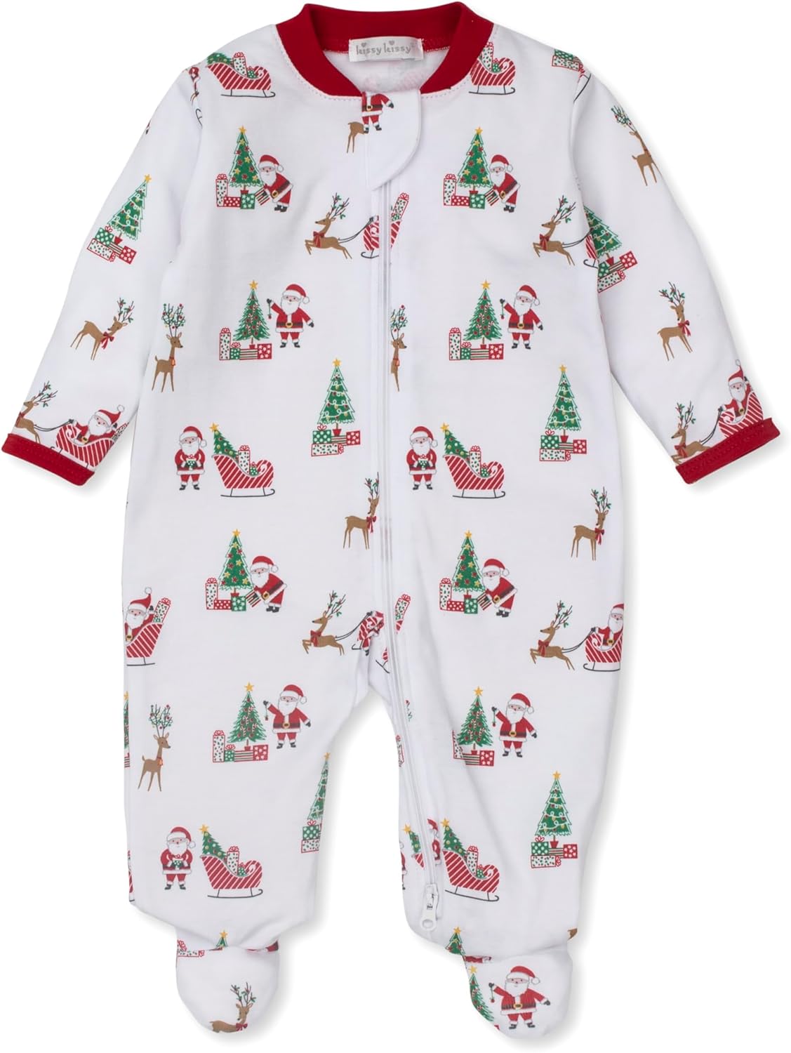 Kissy Kissy Neutral Baby Infant Santa's Sleigh Print Footie With Zipper