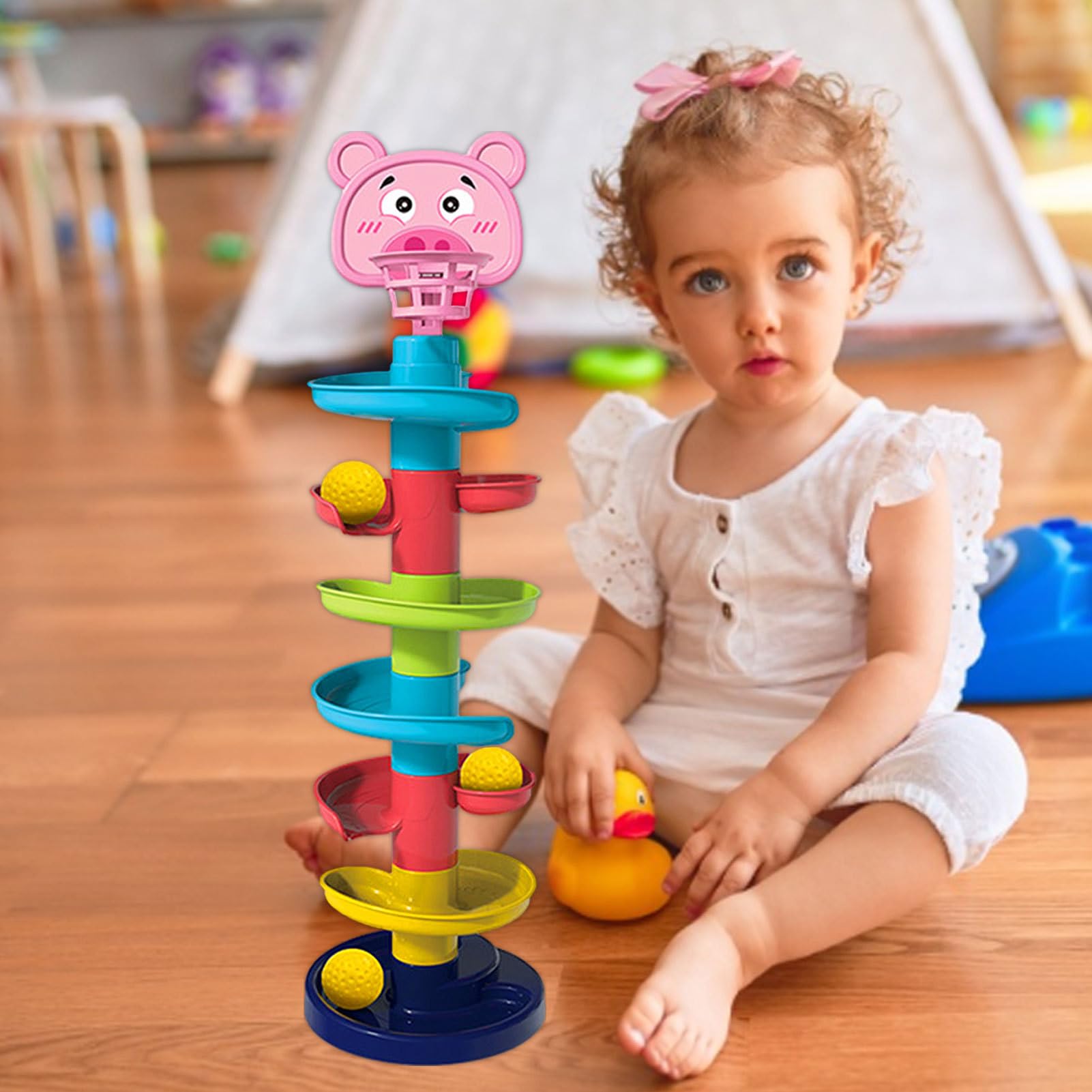 Toue de tour d'automne - Tour de balle éducative pour les tout-petits, montessorii spiral galette | Jeu expérimenté, jouets de mouvement coloré avec fonction de roulement et tour de 7 niveaux