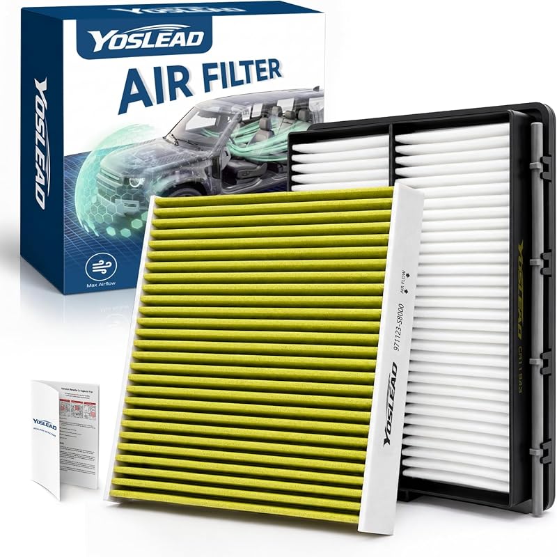 Kit de Filtros de Ar da Cabine e do Motor Yoslead para Hyundai Palisade 3.8L 2020 a 2026 – 2 unidades