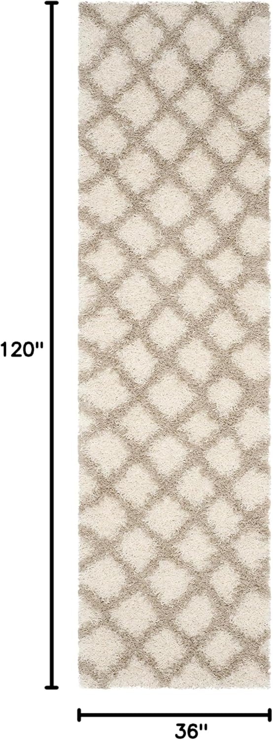 SAFAVIEH Dallas Shag Collection Runner Rug - 2'3" x 10', Ivory & Beige, Trellis Design, Non-Shedding & Easy Care, 1.5-inch Thick Ideal for High Traffic Areas in Living Room, Bedroom (SGD258B)