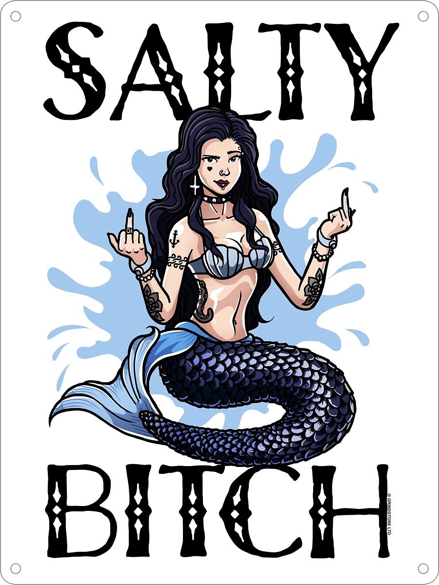 Grindstore White Salty Bitch Mini Tin Sign 15X20cm