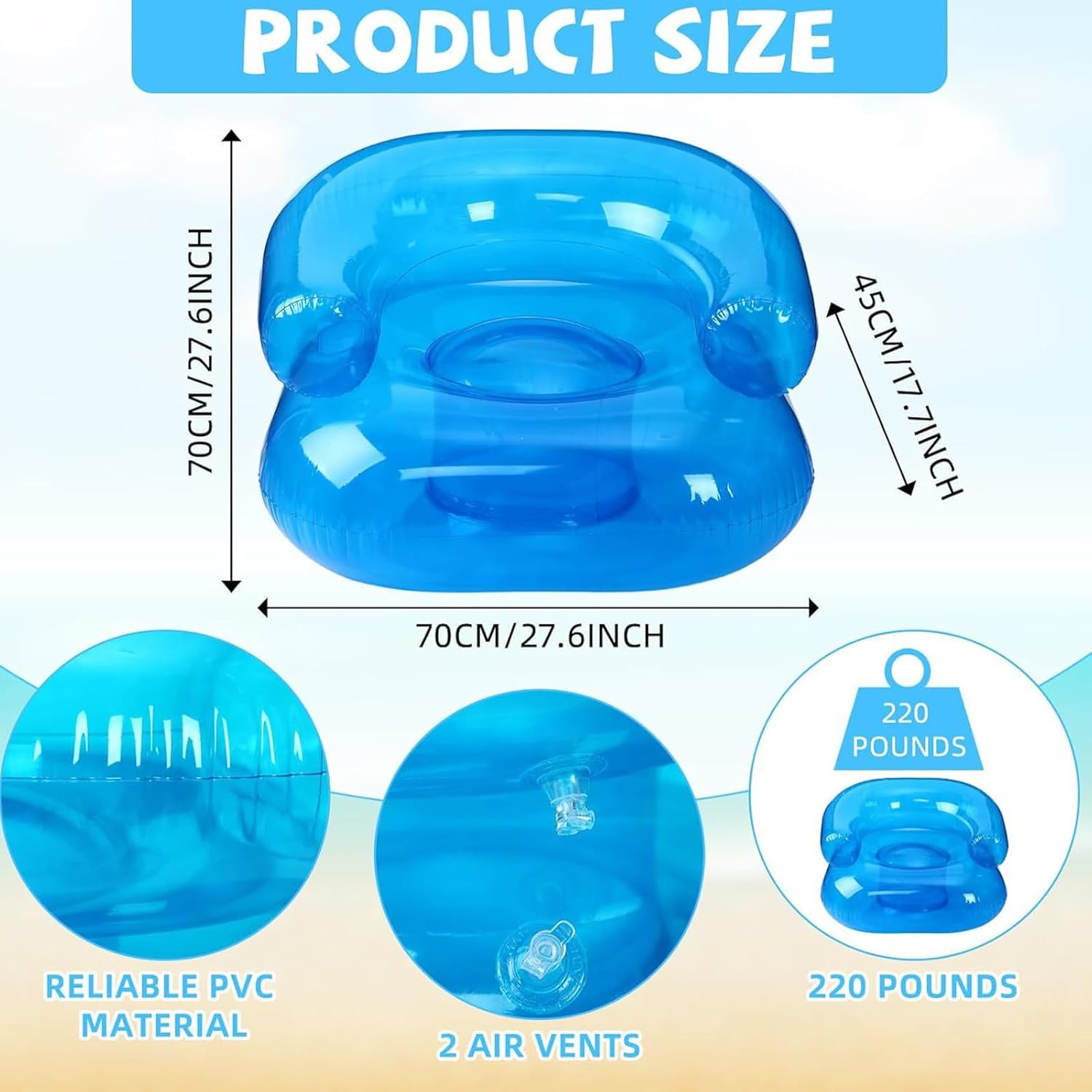 Inflatable Chair, Waterproof PVC Blow Up Chairs with 2 Air Vents, Portable Swimming Aider, Floating Seat for Boys Girls, Air Couches for Camping