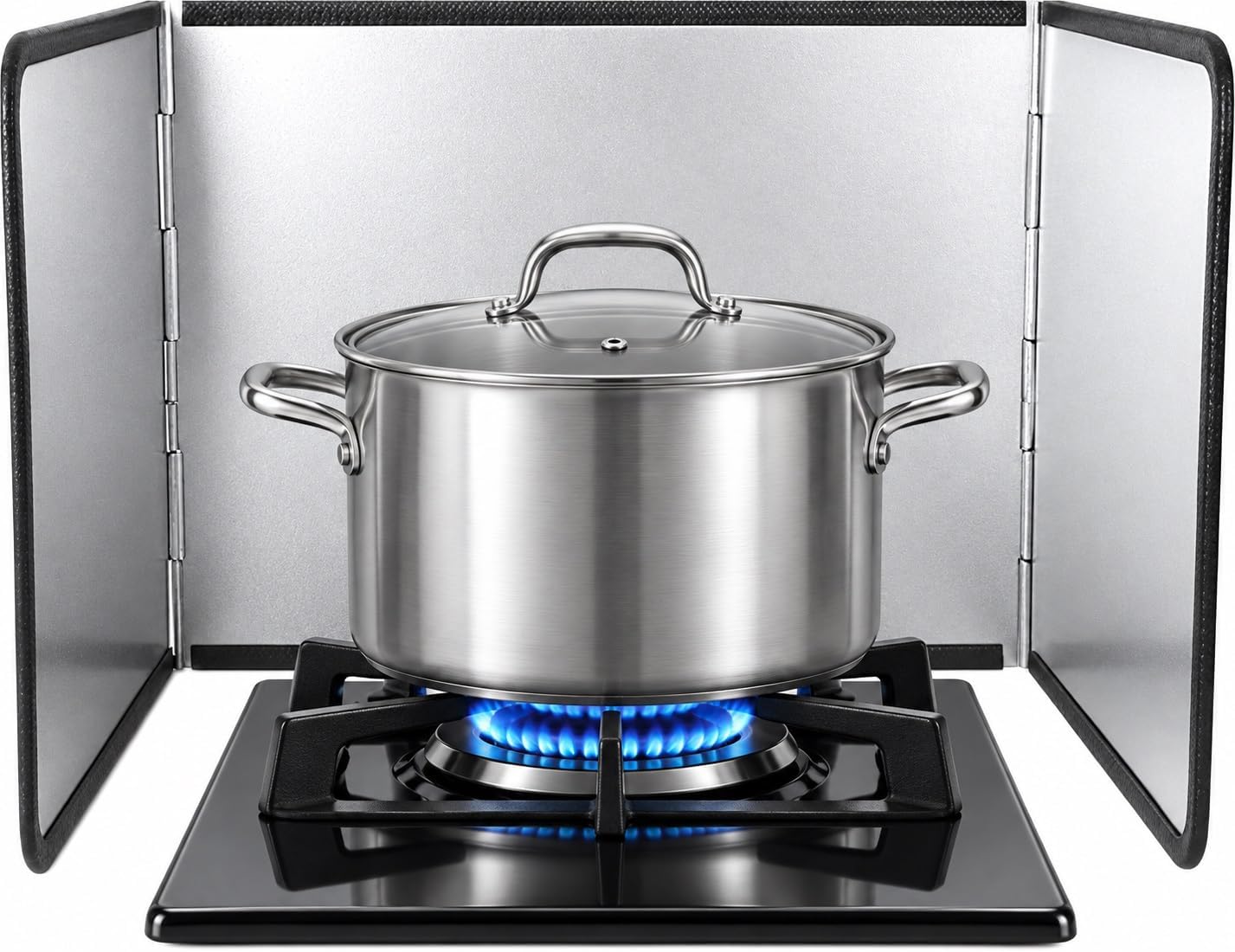 3 Sided Foldable Splatter Guard, Stainless Steel Grease Splatter Screen, Non-Stick Oil Splash Guard, Anti-Grease Cooking Shield, Heat-Resistant Stove Protector with Safe Edge, Easy to Clean (Medium)