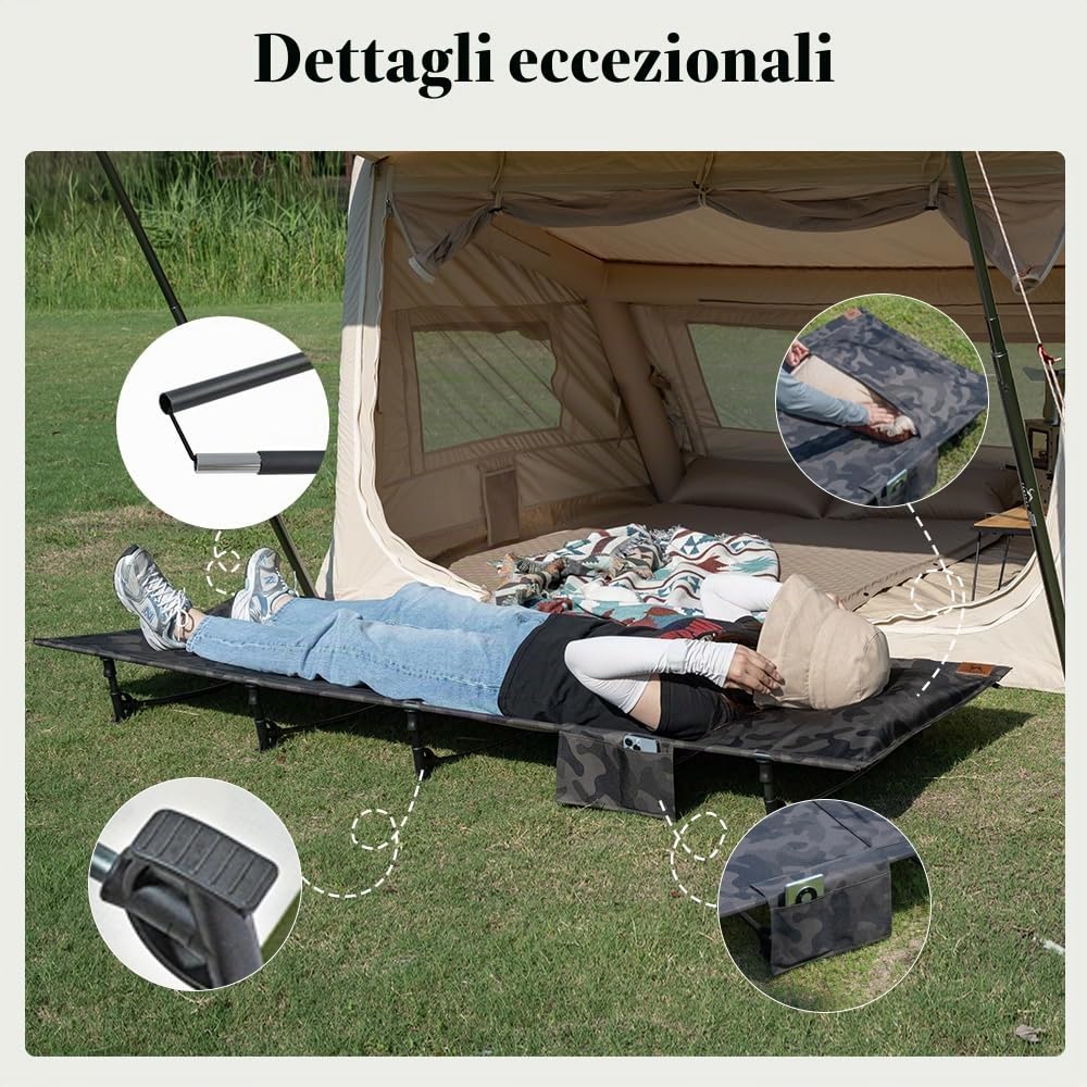 TOMOUNT Feldbett - Letto pieghevole in alluminio, leggero, facile da montare, per campeggio, escursionismo, viaggi, spiaggia, colore: verde mimetico