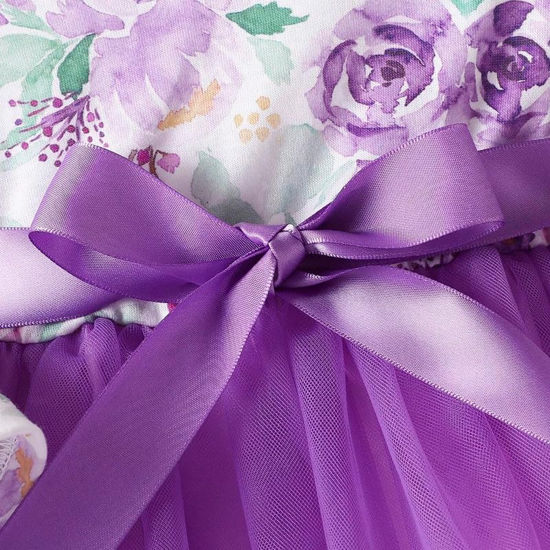 Image of Niren Enterprise Long Sleeve Printed Flower Belted Round Neck Baby Girl Frock with Knee-Length and A-Line Style