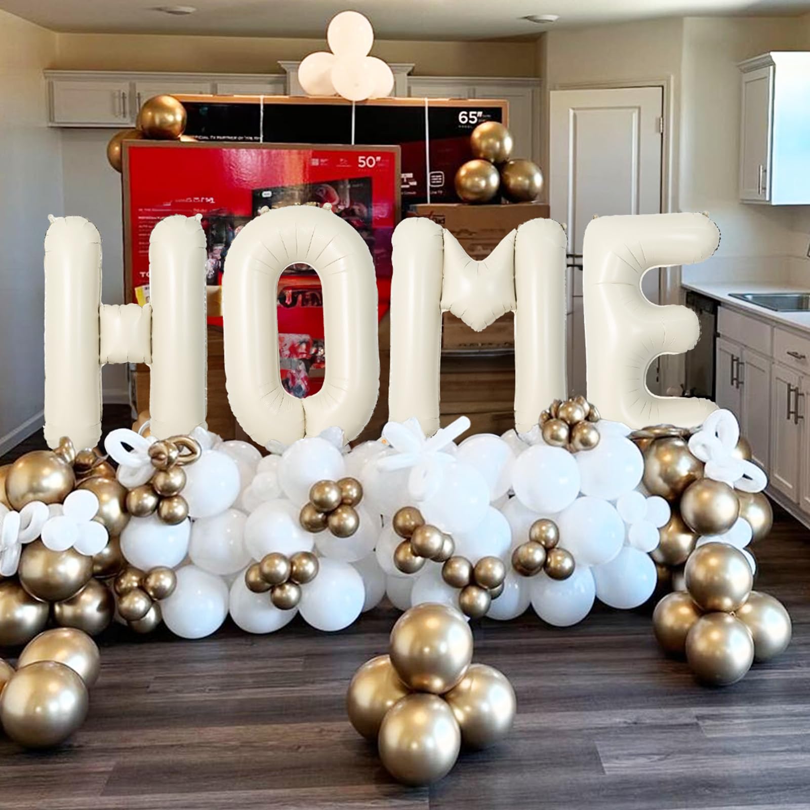 40 Inch Beige HOME Balloon for Housewarming Party Decorations, Large Cream New Home Welcome Balloon Letter Banner, Ivory White Sand Home Balloon Sign for House Warming Homecoming Party Decor Supplies - Image 4