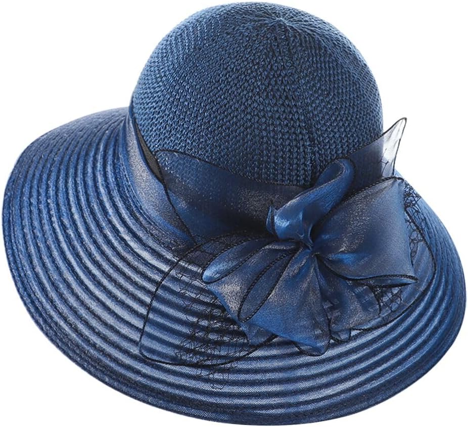 Women Organza Sun Hat Summer Wide Brim Fascinator Church Hats Flower Tea Party Bridal Wedding Dress Hat Beach Sun Cap