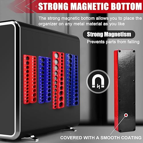 Miniatura 3 de Organizador magnético de llaves de vaso de 4 piezas, soporte magnético de 14 pulgadas, 38 pulgadas, bandejas métricas SAE para enchufes, juego de