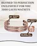 99.99% Pure Copper Magnetic Bracelet & Ring Set for Women – 3800 Gauss Magnets for Lymphatic Drainage, Adjustable Size, Elegant Flower Pattern Design