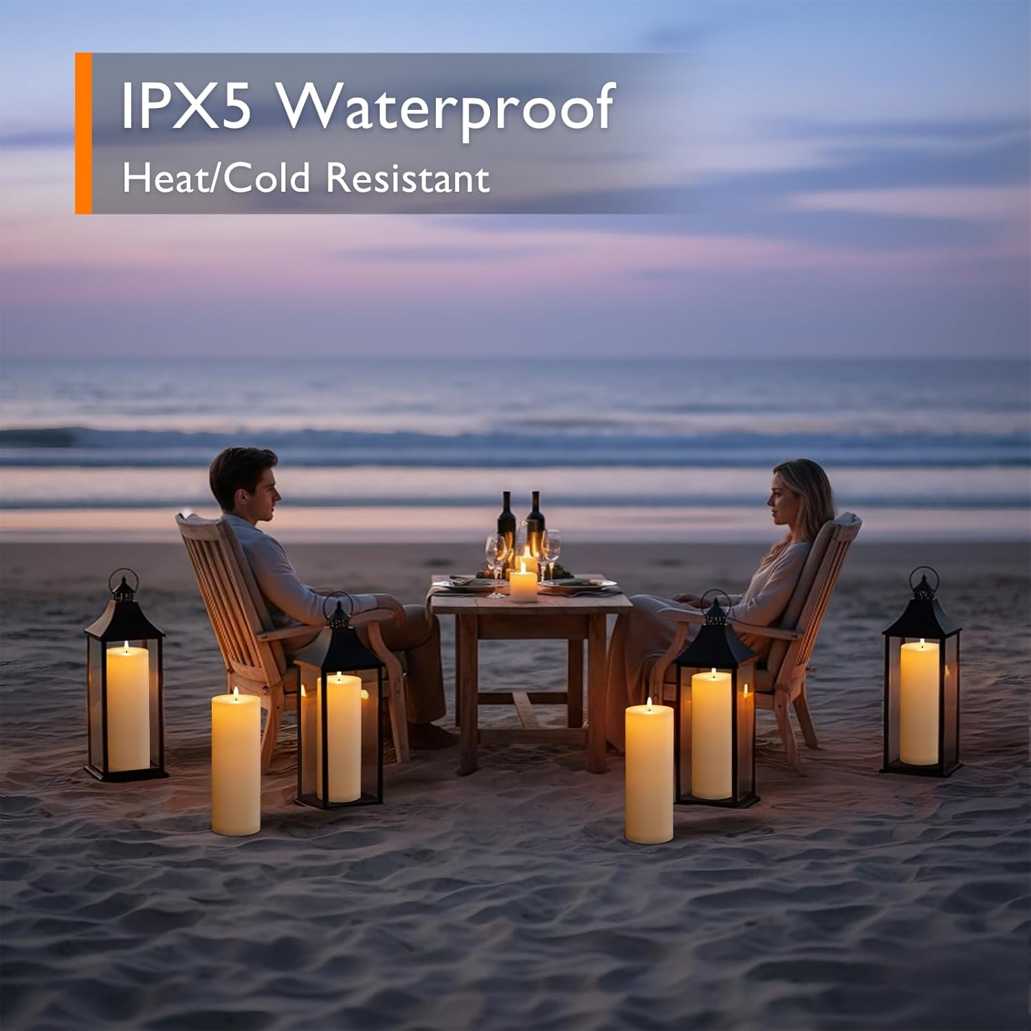 Homemory Outdoor Waterproof Flameless LED Candles 4" x 12", Battery Operated Large Pillar Candles with Remote & Timer, Long Lasting for Outdoor Lanterns & Patio, White, Set of 2