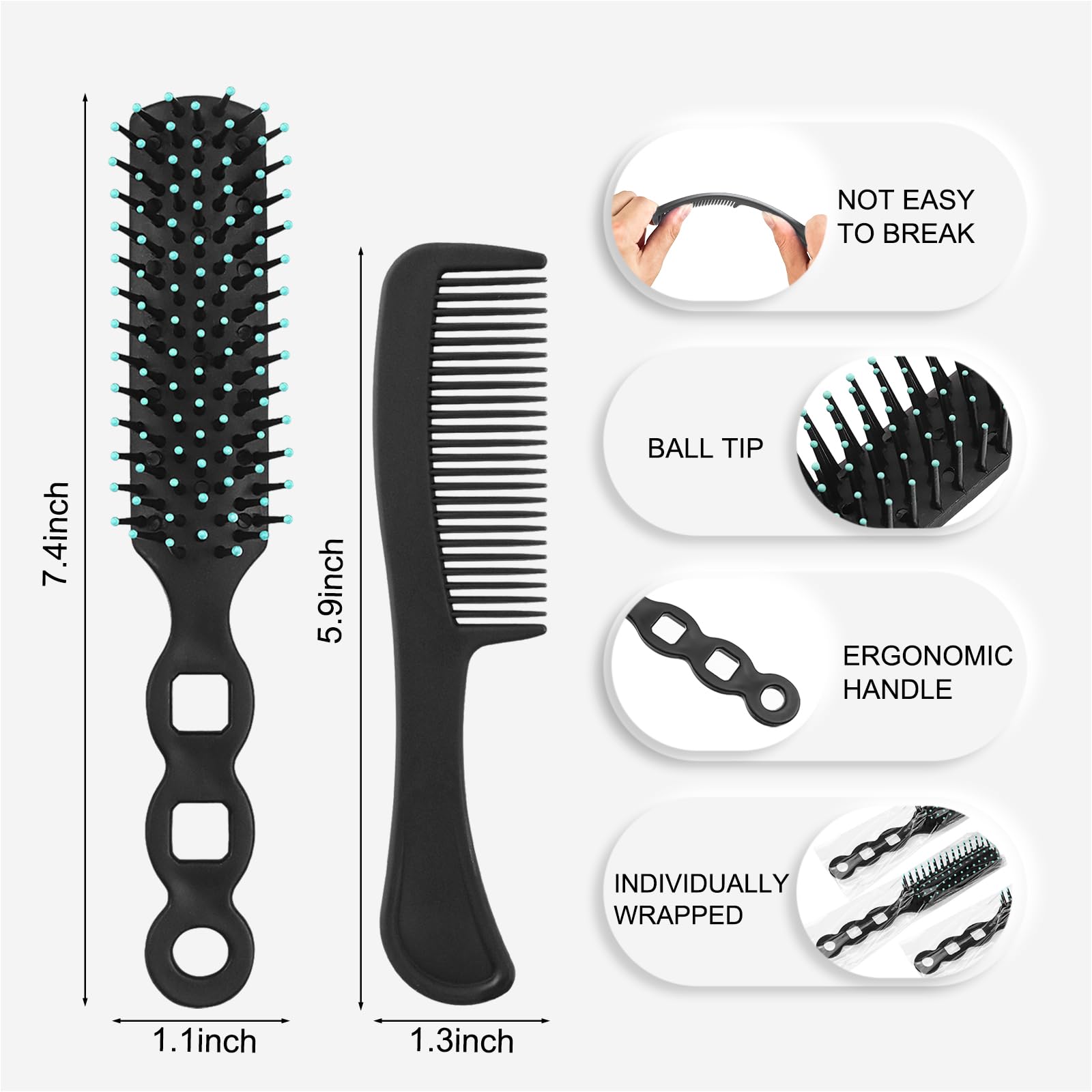 Set di 50 spazzole per capelli e pettini, per senzatetto confezionati singolarmente, spazzola per capelli per donne, bambini, hotel, senzatetto (colore vivace)