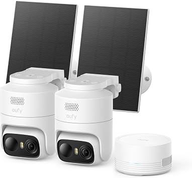 eufy Security eufyCam C37 2-Cam Kit, 360 Pan&Tilt Auto tracking, Security Cameras Wireless Outdoor, 2K Solar Powered, Human/Vehicle/Pet/Face AI Detection, No Subscription, Built-in 64GB Local Storage