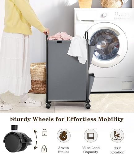 Miniatura 3 de Luxspire Cesta de lavandería delgada de 75 L con ruedas, cesta de lavandería enrollable de 75 litros con tapa, cesta de ropa extraíble con marco de