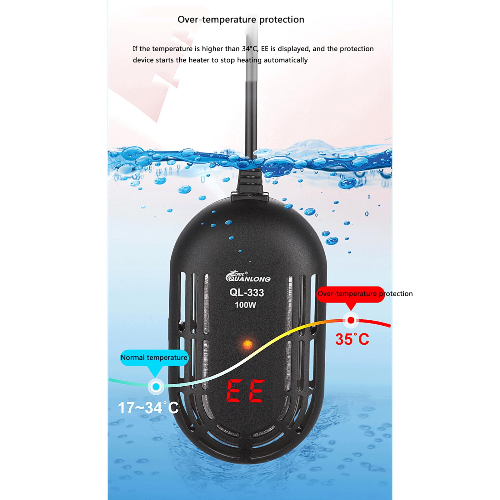 Riscaldatore a Basso Livello dell'Acqua Riscaldatore Automatico per Acquario a Temperatura costante, 75 W (25 W)