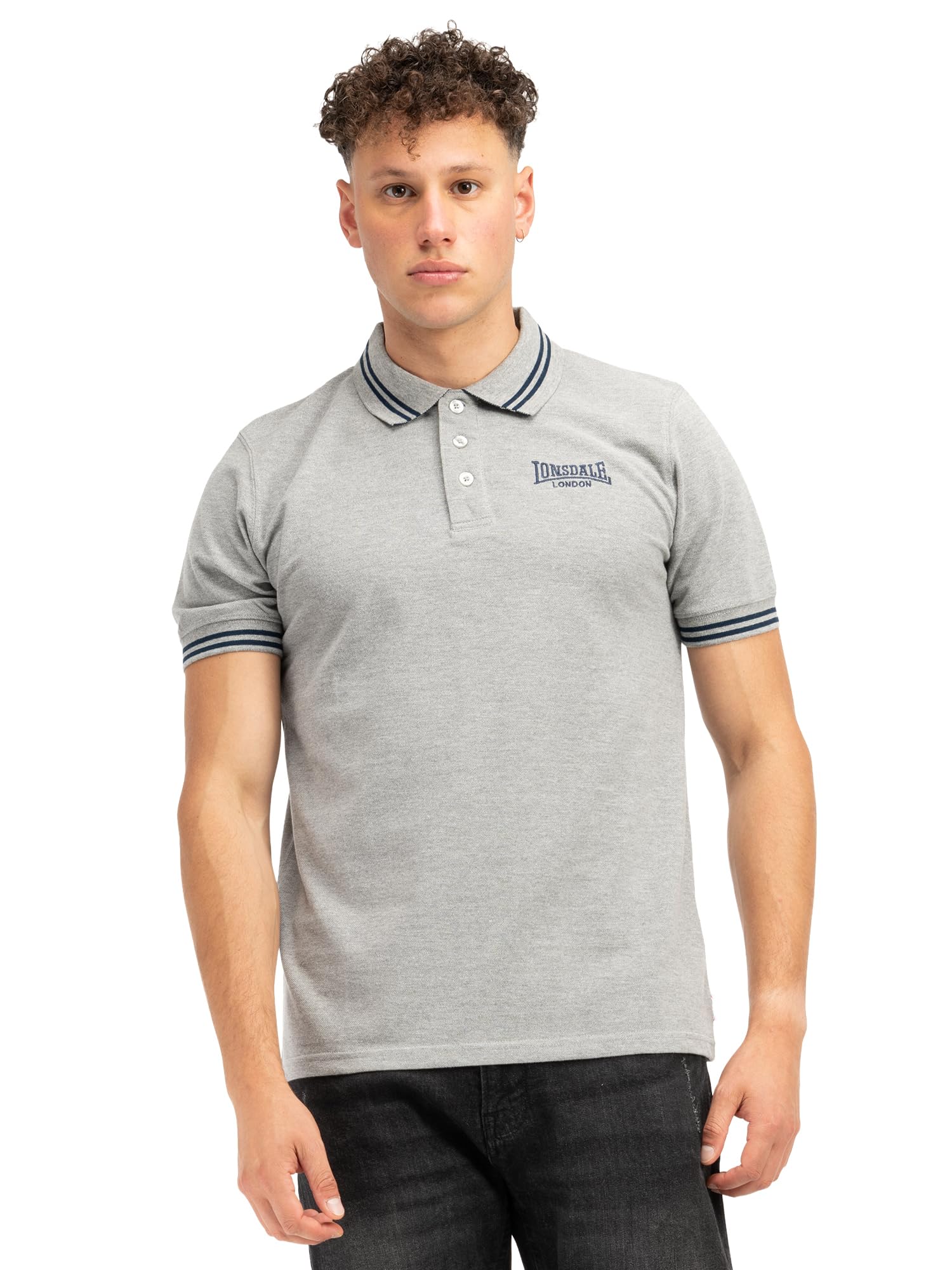 Lonsdale Men's Markham Polo Shirt, Marl Grey/Navy, L