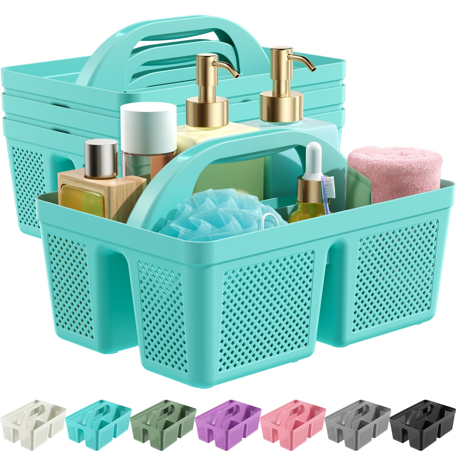 MLIKLU 4 Pack Portable Shower Caddy Integrated Handle Reinforced Plastic Quick-Dry Ventilation Holes Multi-purpose Storage Basket for Home