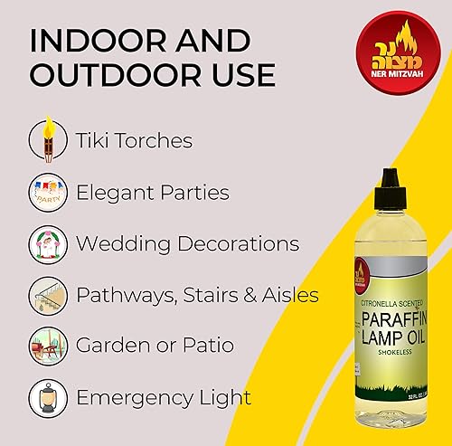 Miniatura 3 de Ner Mitzvah Aceite de lámpara perfumada de citronela, 32 onzas, sin humo e inodoro, repelente de insectos y mosquitos, aceite de parafina