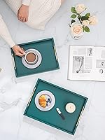 Vista 5 de Kanwone Bandeja decorativa, bandeja para servir de 13.6 x 9.8 pulgadas, bandeja otomana rectangular con asas de metal pulido dorado, bandejas