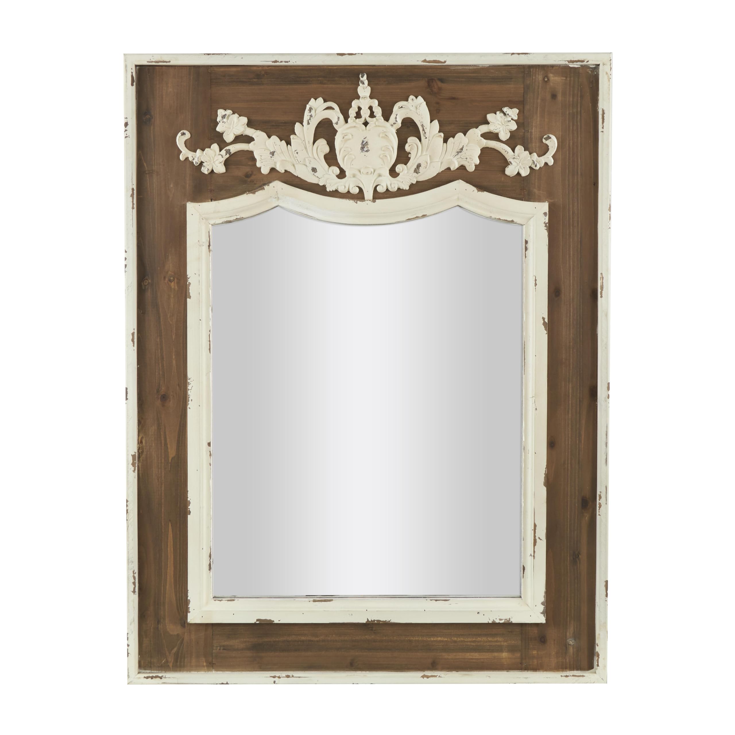 Deco 79 Wood Floral Room Wall Mirror Carved Acanthus Entryway Mirror, Wall Mounted Mirror 33" x 2" x 43", Brown