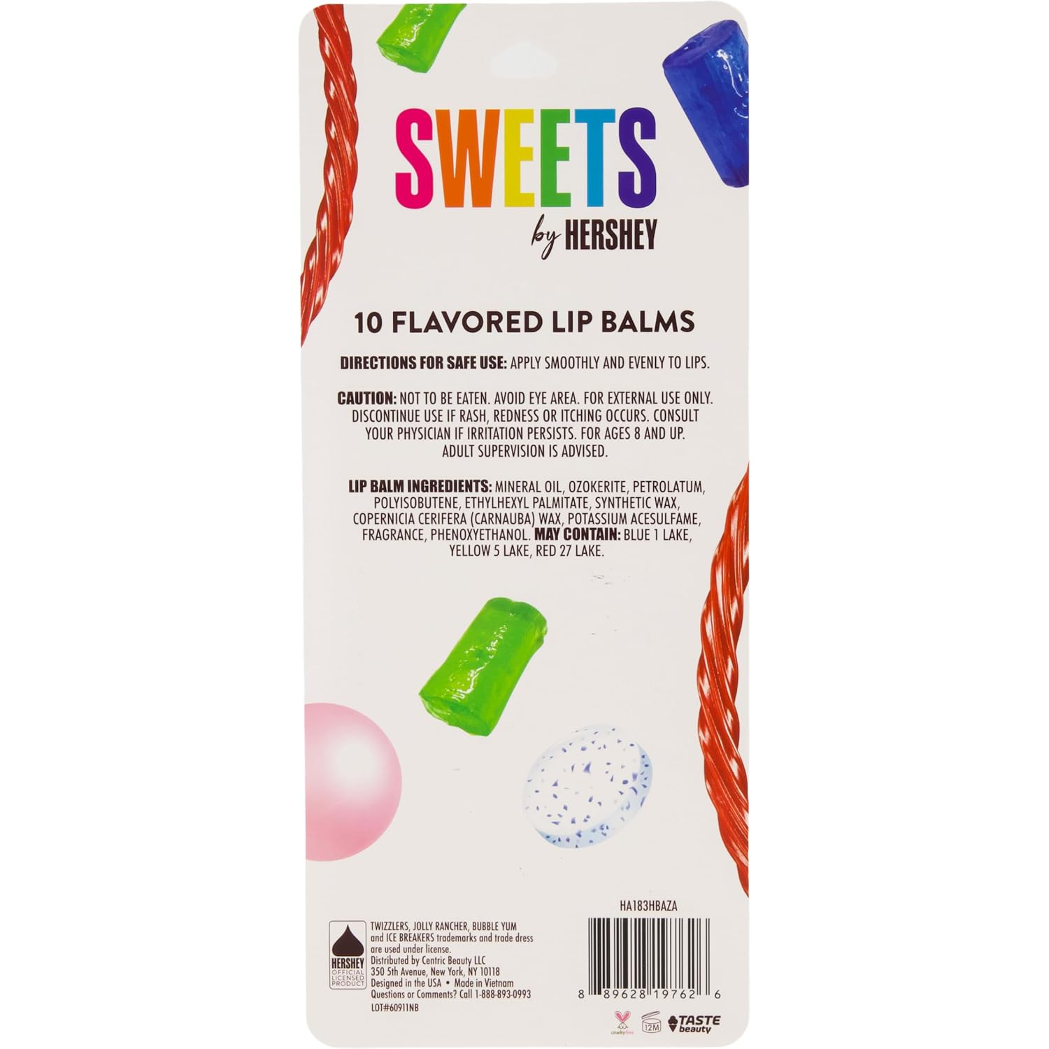 Sweets by Hershey 10 Flavored Lip Balms | Twizzlers, Jolly Rancher, Bubble Yum, Ice Breakers | Cruelty Free
